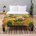 Vintage tropical bird jungle botanical plush blanket