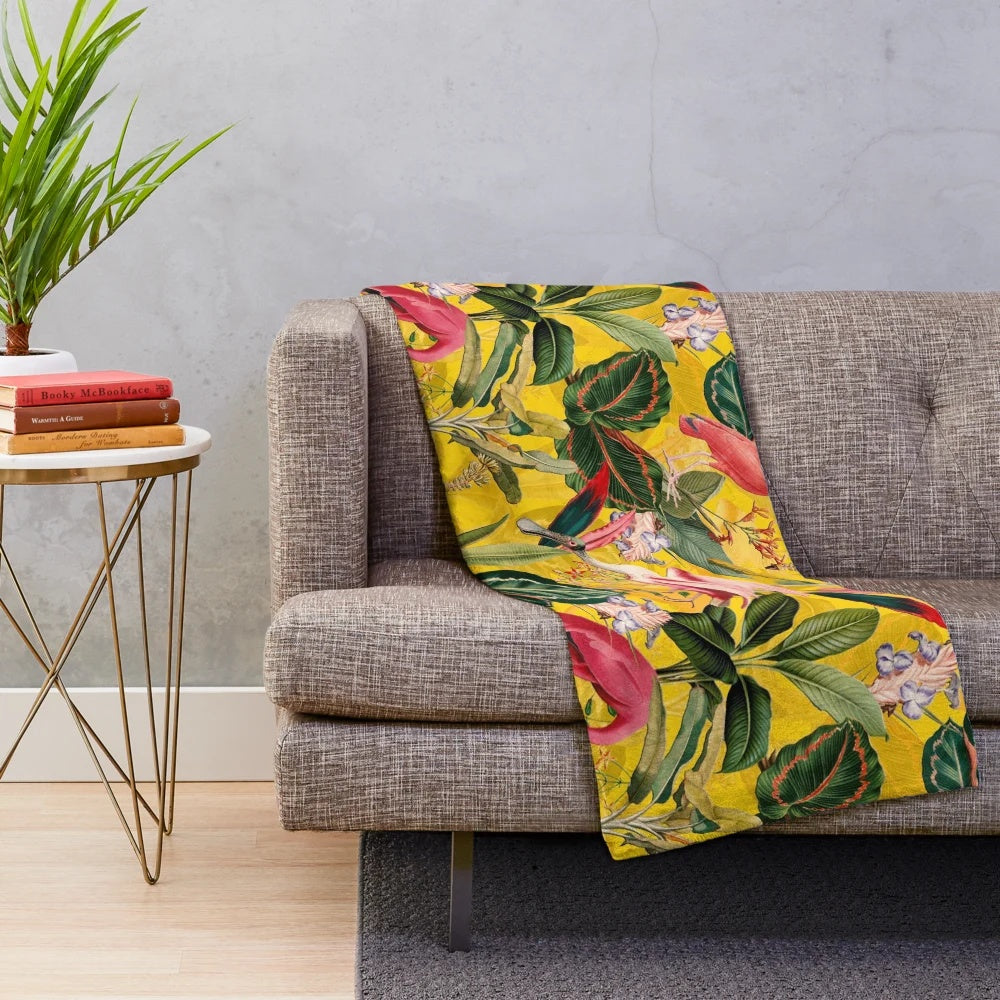 Vintage tropical bird jungle botanical plush blanket