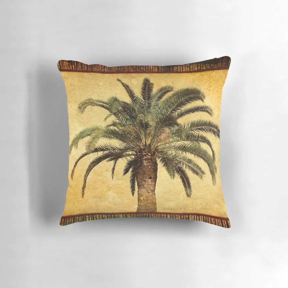 Vintage tropical palm tree pillow with Hawaiian palms for retro island decor