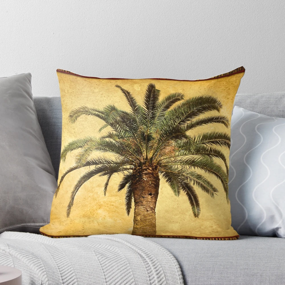Vintage tropical palm tree pillow with Hawaiian palms for retro island decor