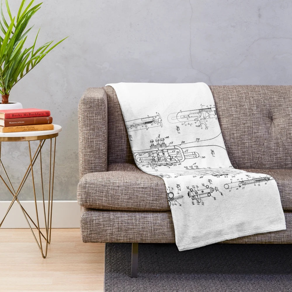 Vintage trumpet player art design on a plush blanket