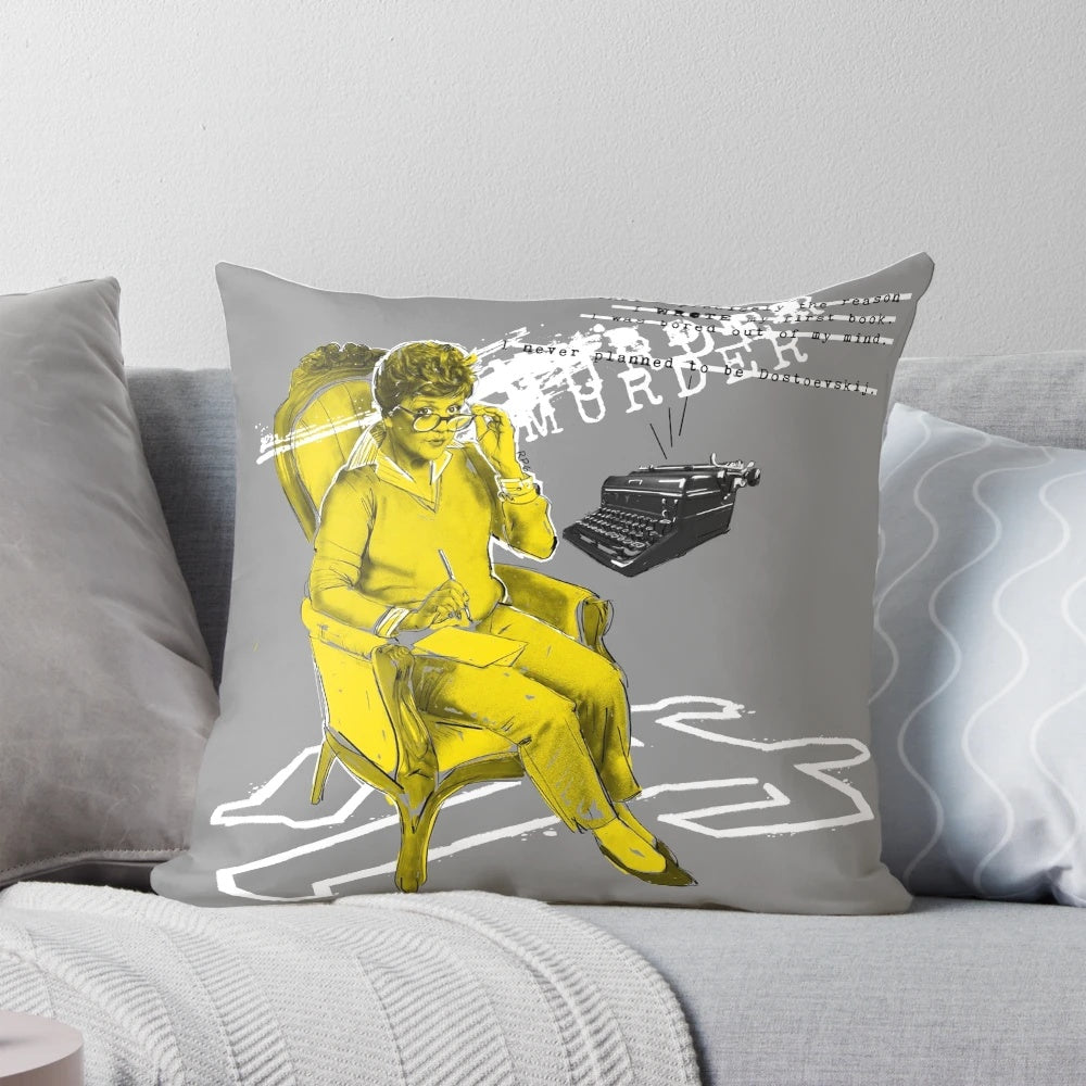 Vintage typewriter pillow featuring the Murder She Wrote TV series and Angela Lansbury as Jessica Fletcher