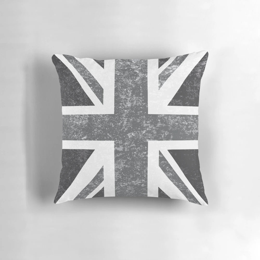 Vintage Union Jack Grayscale Flag Pillow