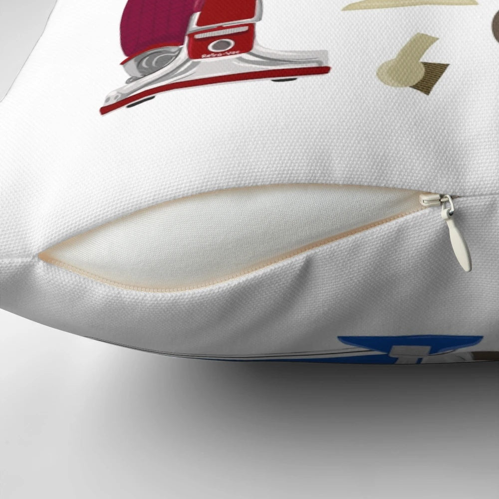 Vintage vacuum cleaner throw pillow with retro, mid-century modern design