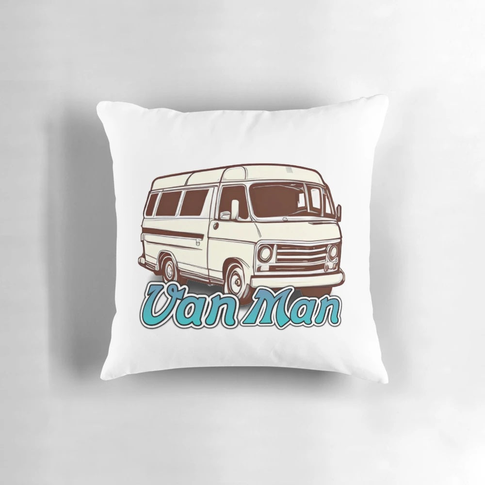 Vintage Chevy van man classic art print on a pillow