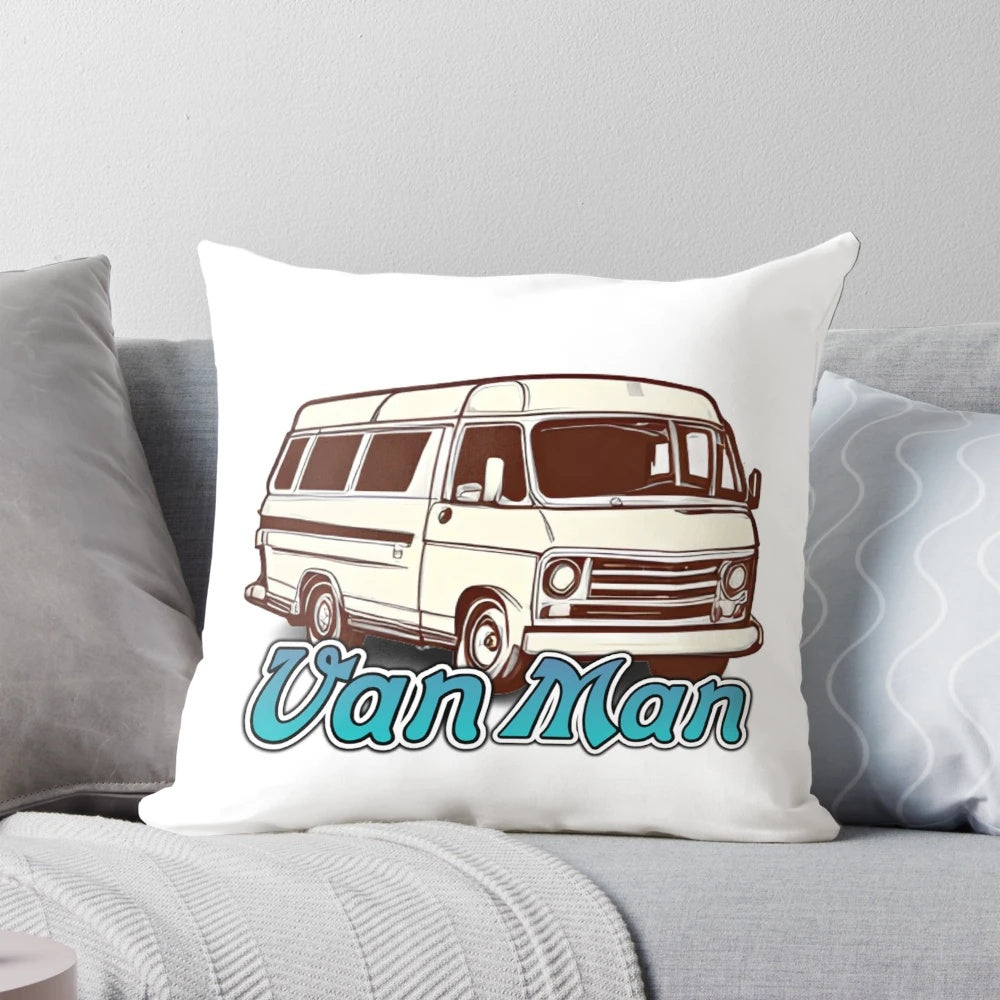 Vintage Chevy van man classic art print on a pillow
