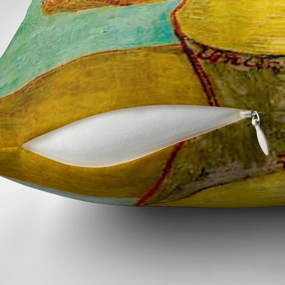 Vibrant Pillow POD featuring the iconic "Vase with Twelve Sunflowers" painting by the renowned artist Vincent van Gogh.