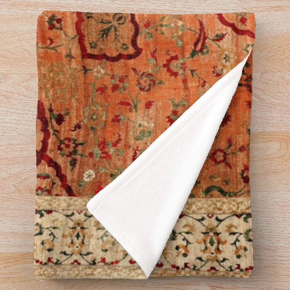 Antique velvet and silk plush blanket with floral carpet print design