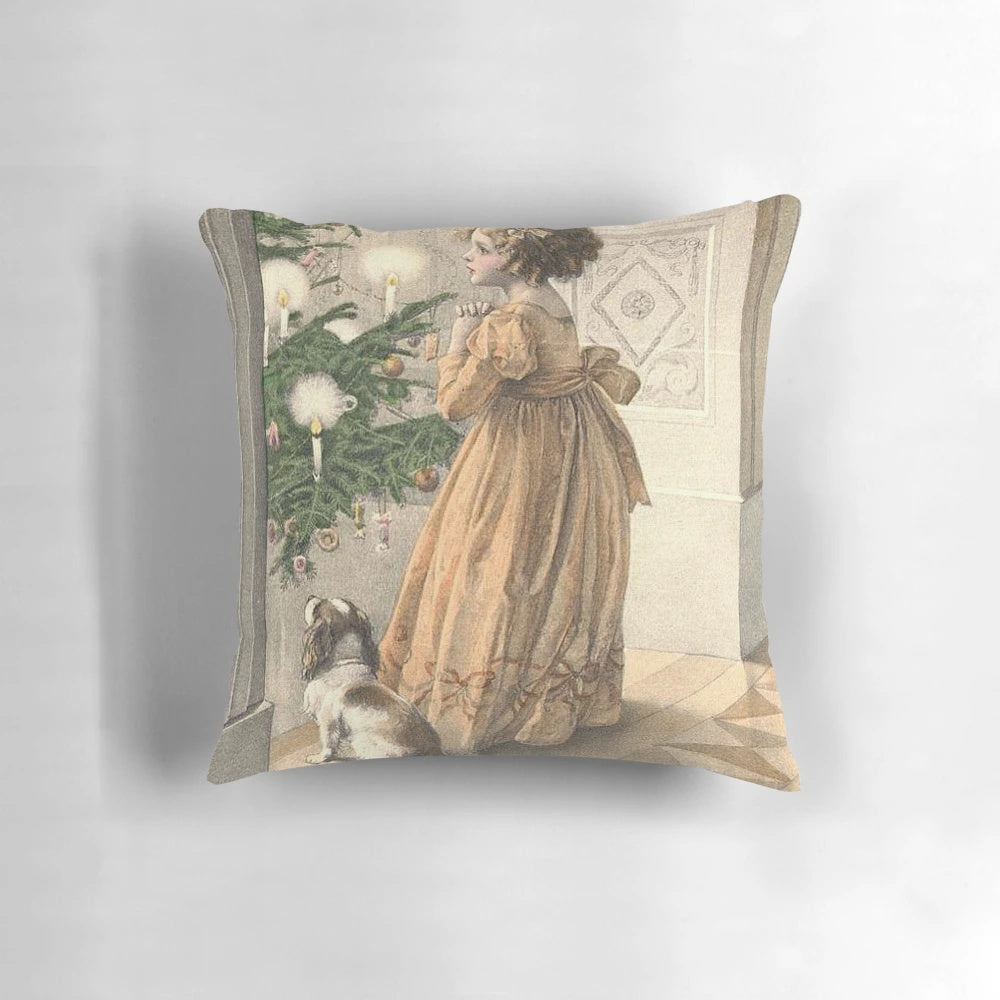 Vintage Victorian-style Christmas pillow with traditional holiday patterns and colors