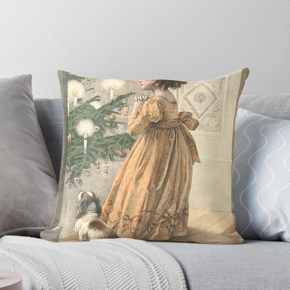 Vintage Victorian-style Christmas pillow with traditional holiday patterns and colors
