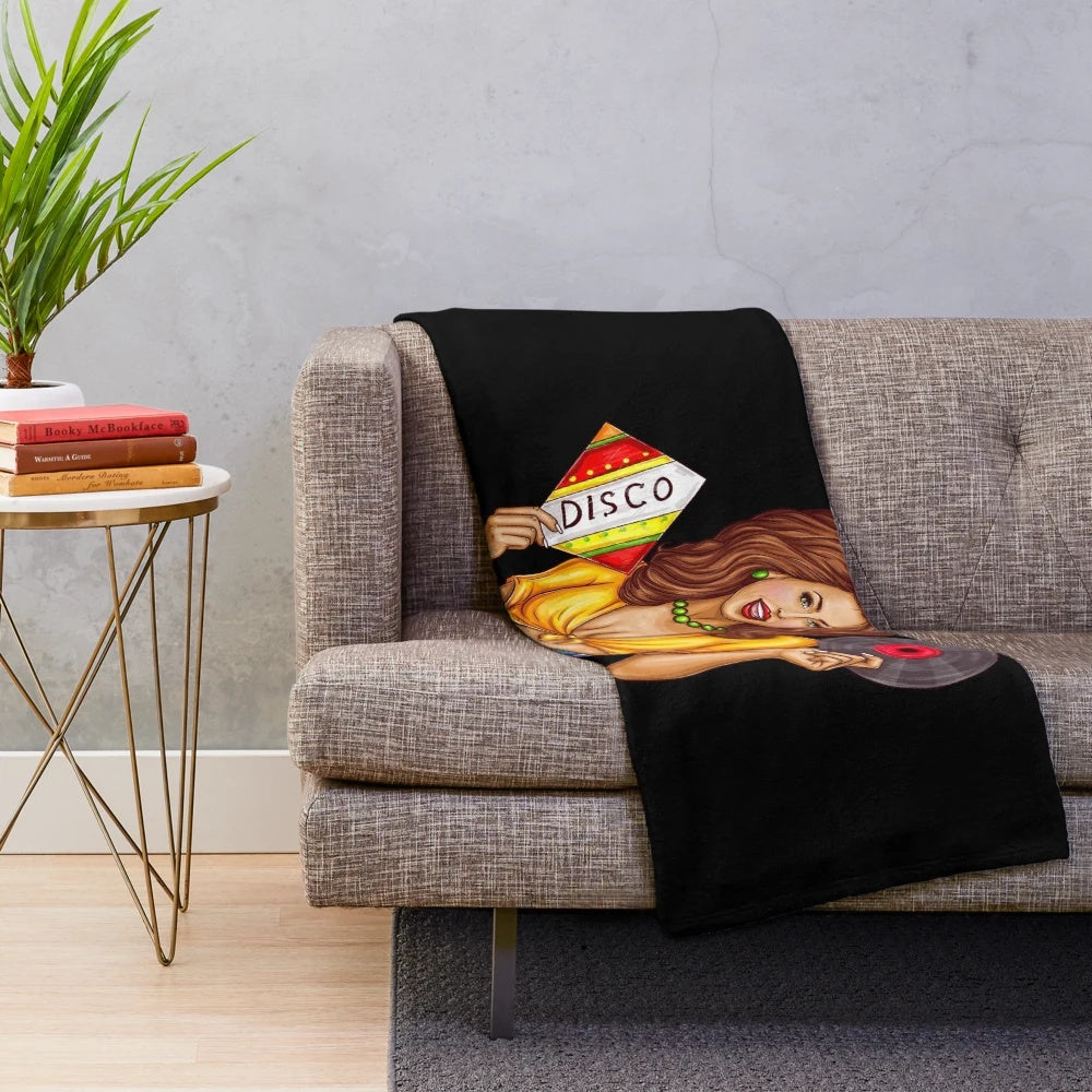 Vintage vinyl record album design plush blanket with colorful, artistic motifs