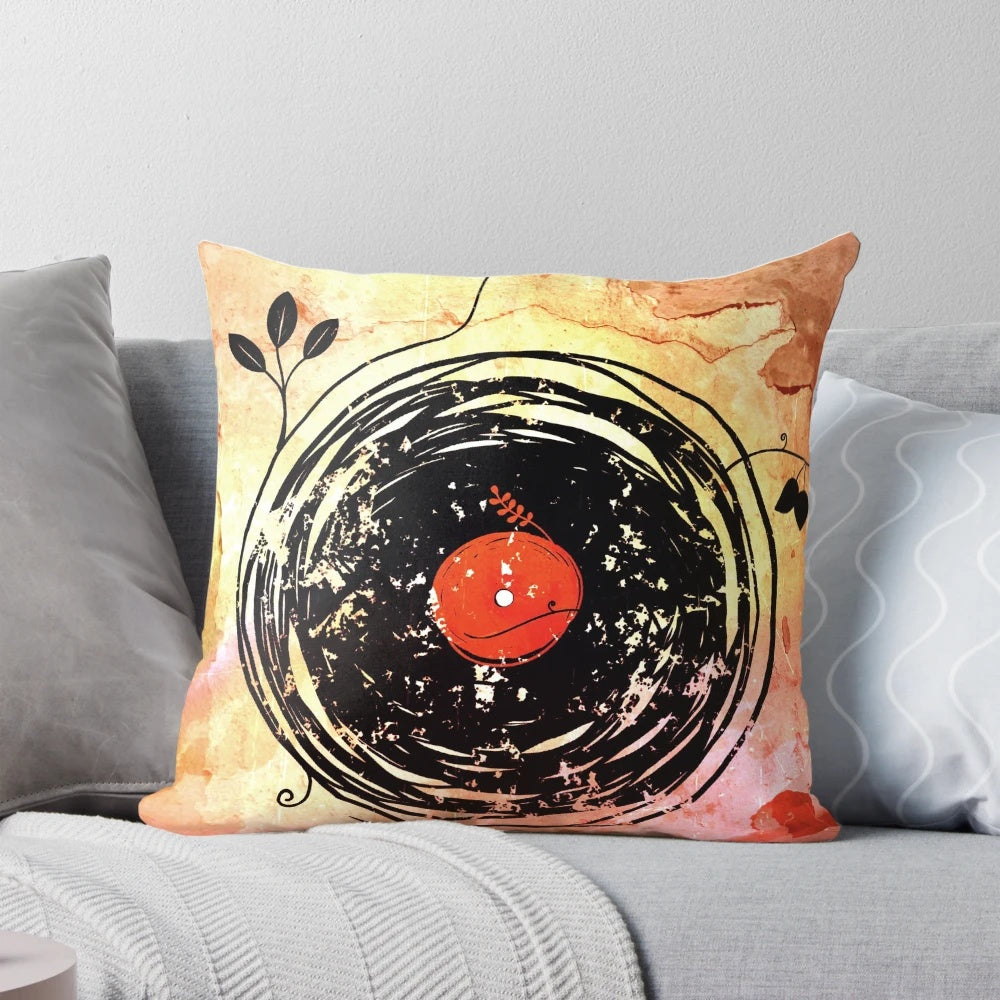 Vintage Vinyl Records Grunge Pillow - Retro Music Home Decor