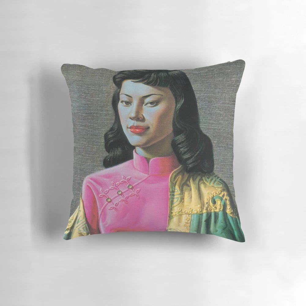 Vintage Vladimir Tretchikoff "Miss Wong" painting reproduction, featuring a classic fashion illustration of an Asian model in a vibrant, artistic style.