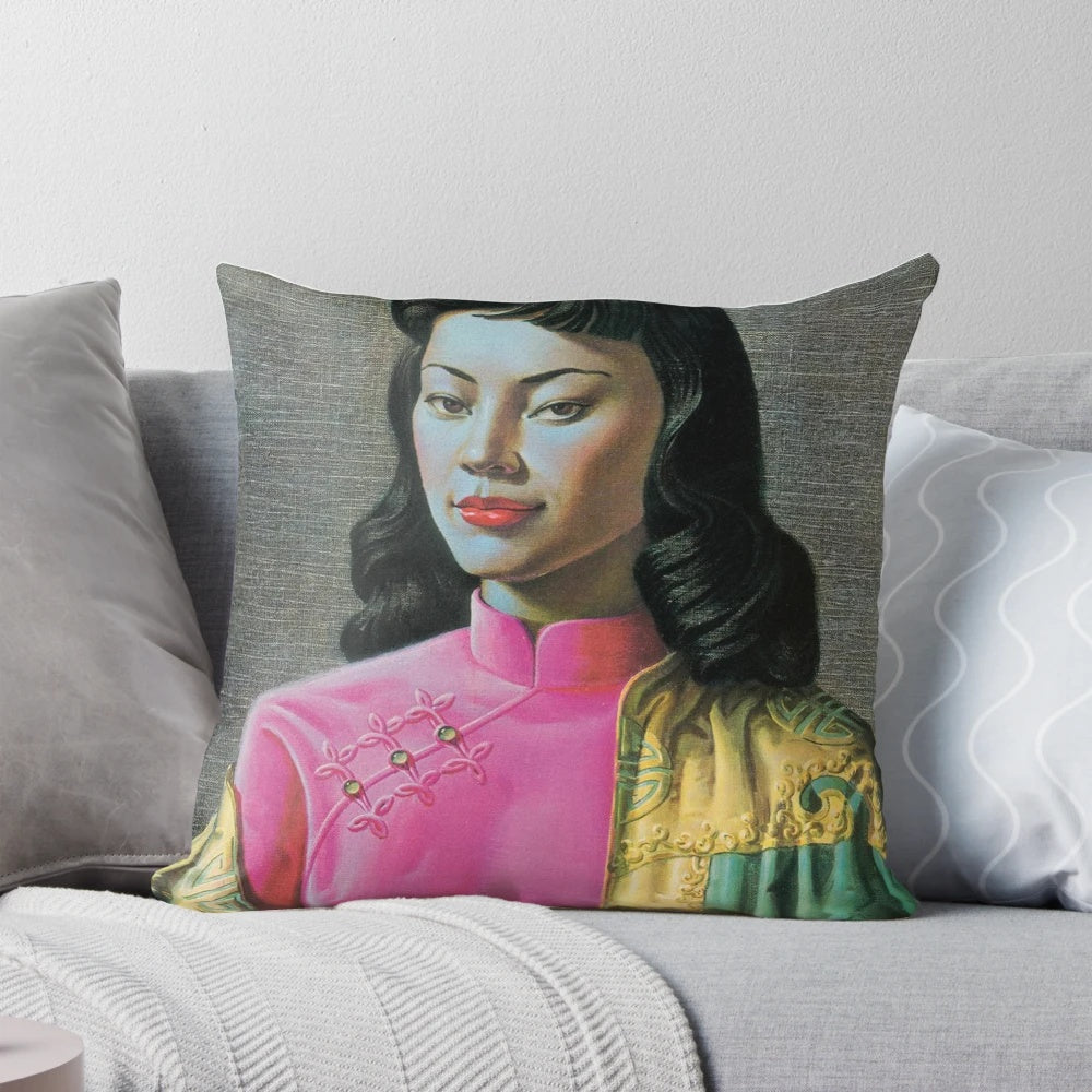 Vintage Vladimir Tretchikoff "Miss Wong" painting reproduction, featuring a classic fashion illustration of an Asian model in a vibrant, artistic style.