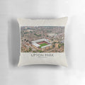 Vintage West Ham United FC football grounds pillow featuring the iconic Upton Park stadium