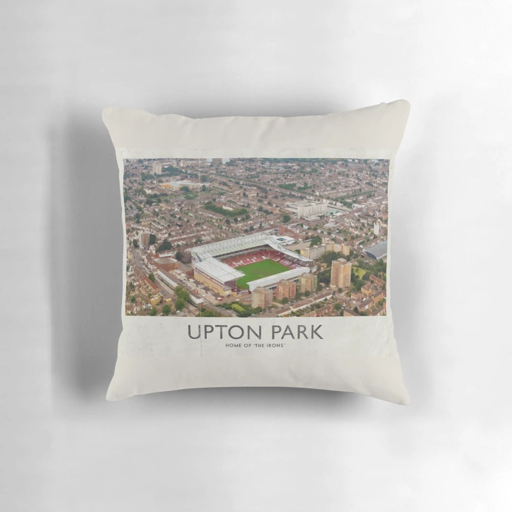 Vintage West Ham United FC football grounds pillow featuring the iconic Upton Park stadium