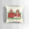 Vintage white Christmas pillow featuring characters Bob Wallace and Betty Haynes from the classic movie "White Christmas"