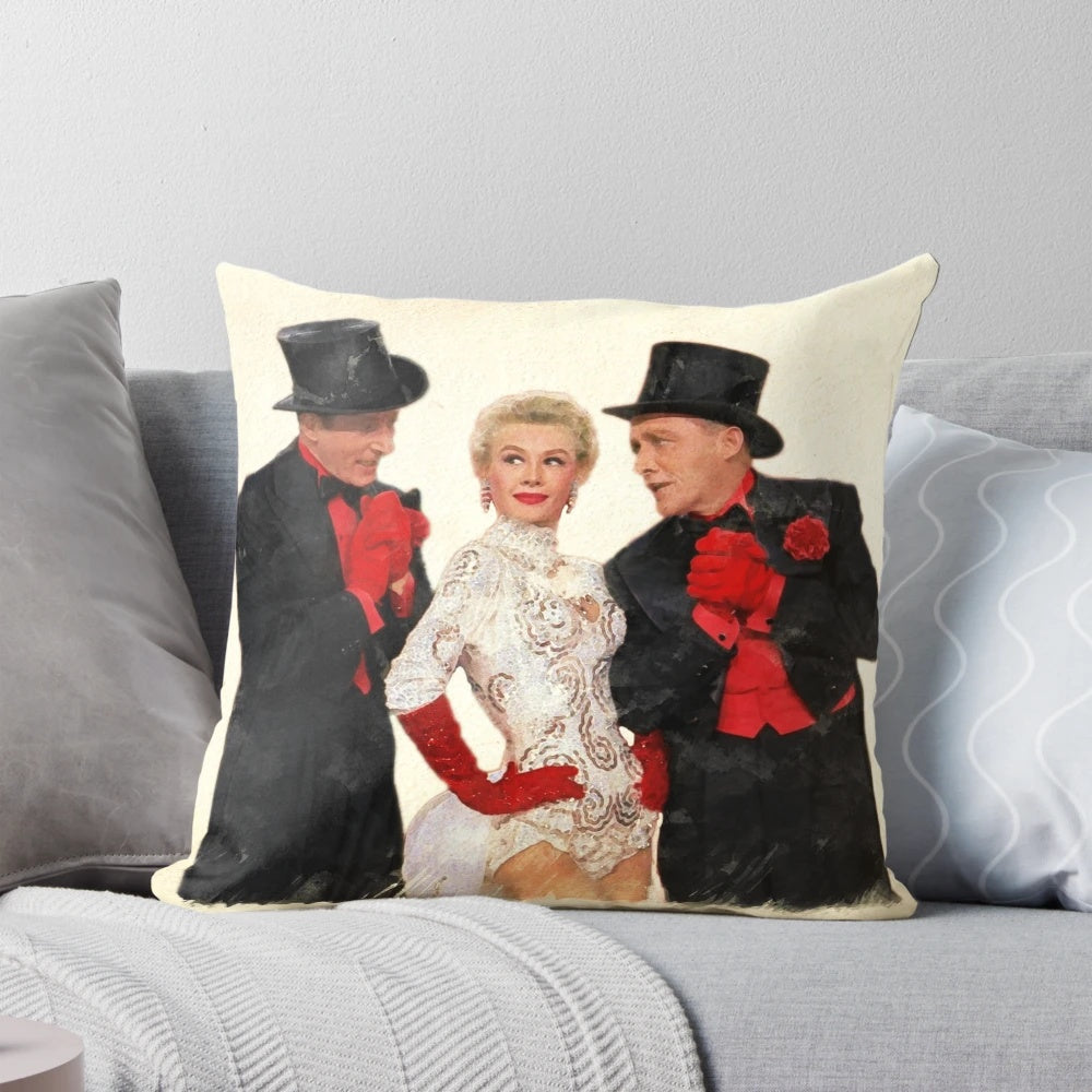 Vintage "White Christmas" pillow featuring Bing Crosby, Danny Kaye, Vera Ellen, and other classic Hollywood stars.