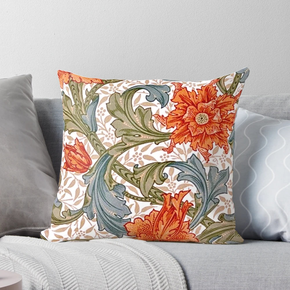 Decorative vintage-style William Morris floral pattern pillow