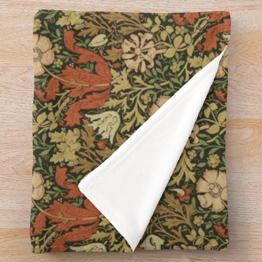 Vintage William Morris inspired plush blanket with honeysuckle floral design