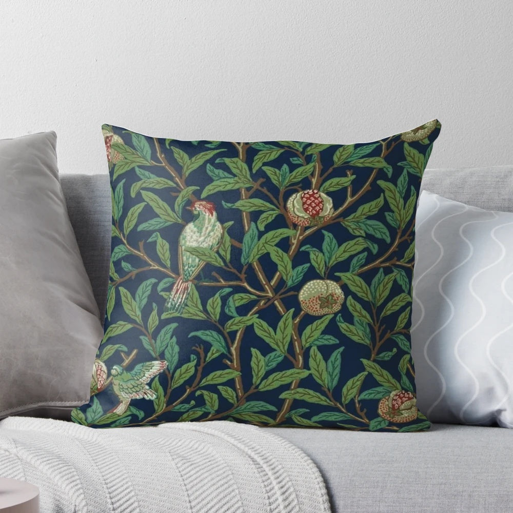 Vintage William Morris Pomegranate Fruit and Bird Pillow