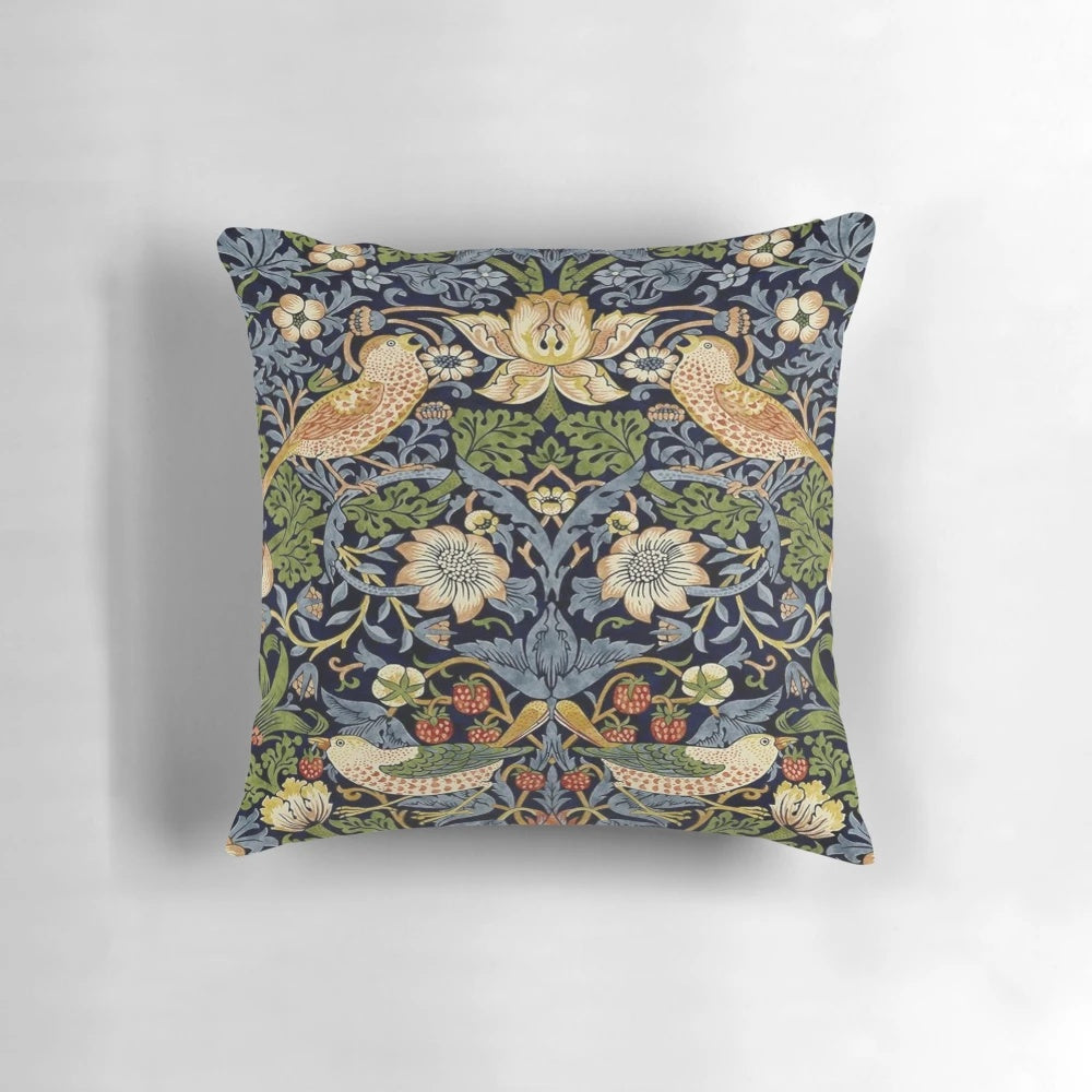 Vintage William Morris Strawberry Thief Design Botanical Artwork Pillow