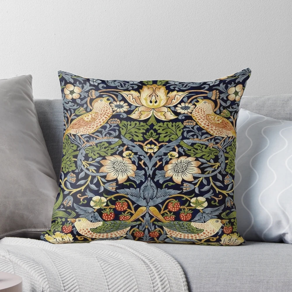 Vintage William Morris Strawberry Thief Design Botanical Artwork Pillow