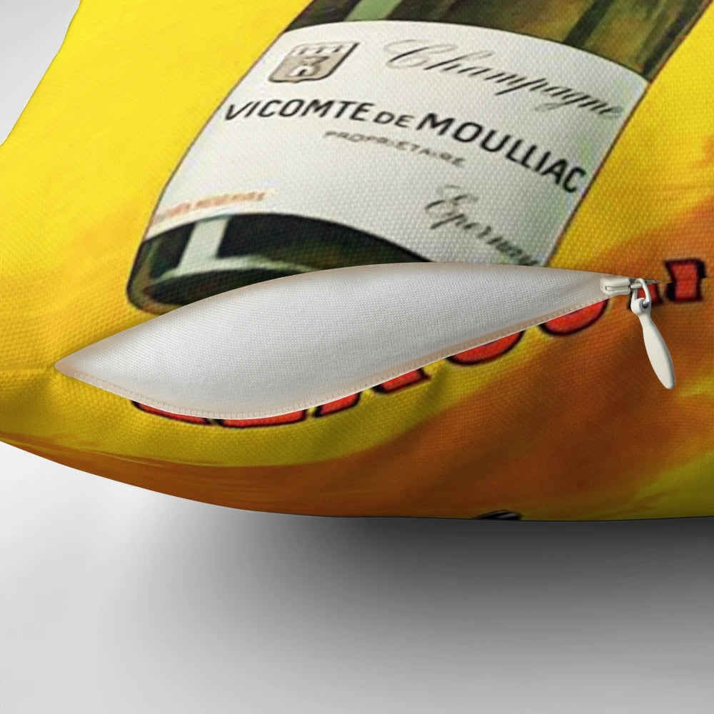 Vintage French wine advertising poster printed on a soft, plush pillow for classic, retro home decor.