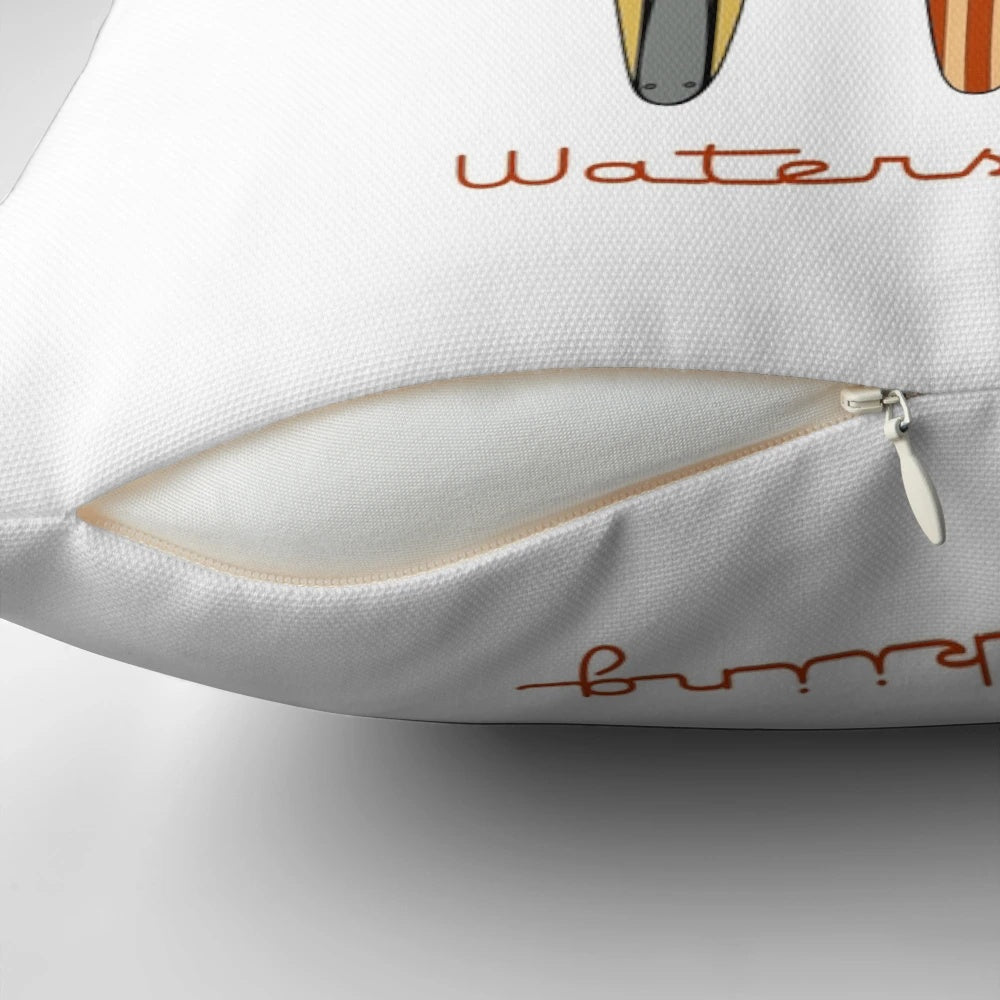 Vintage wooden water skis decorative throw pillow with classic boat and water sports design