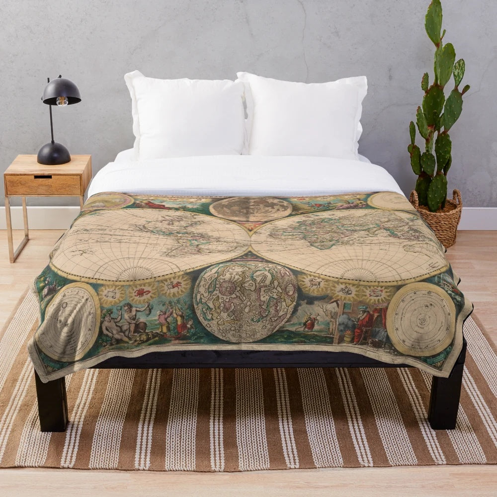 Vintage map of the world (1672) printed on a soft and cozy plush blanket
