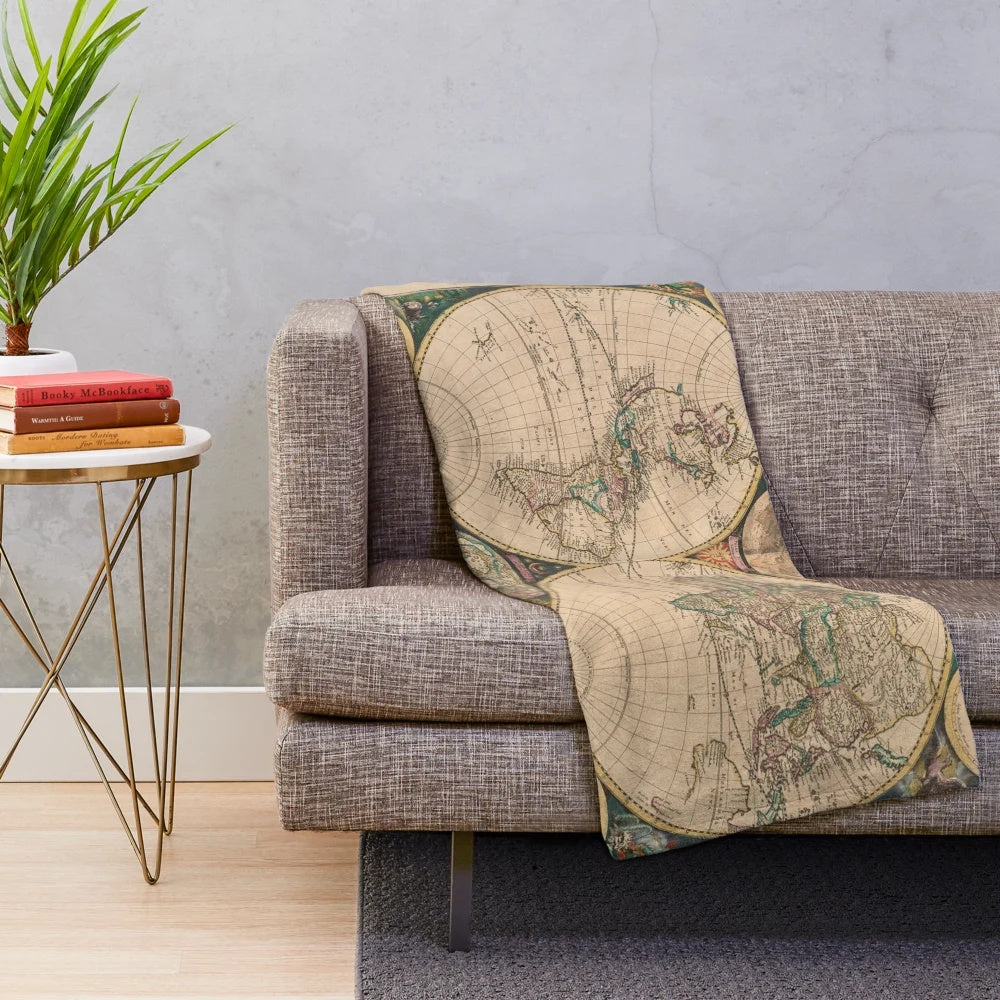 Vintage map of the world (1672) printed on a soft and cozy plush blanket