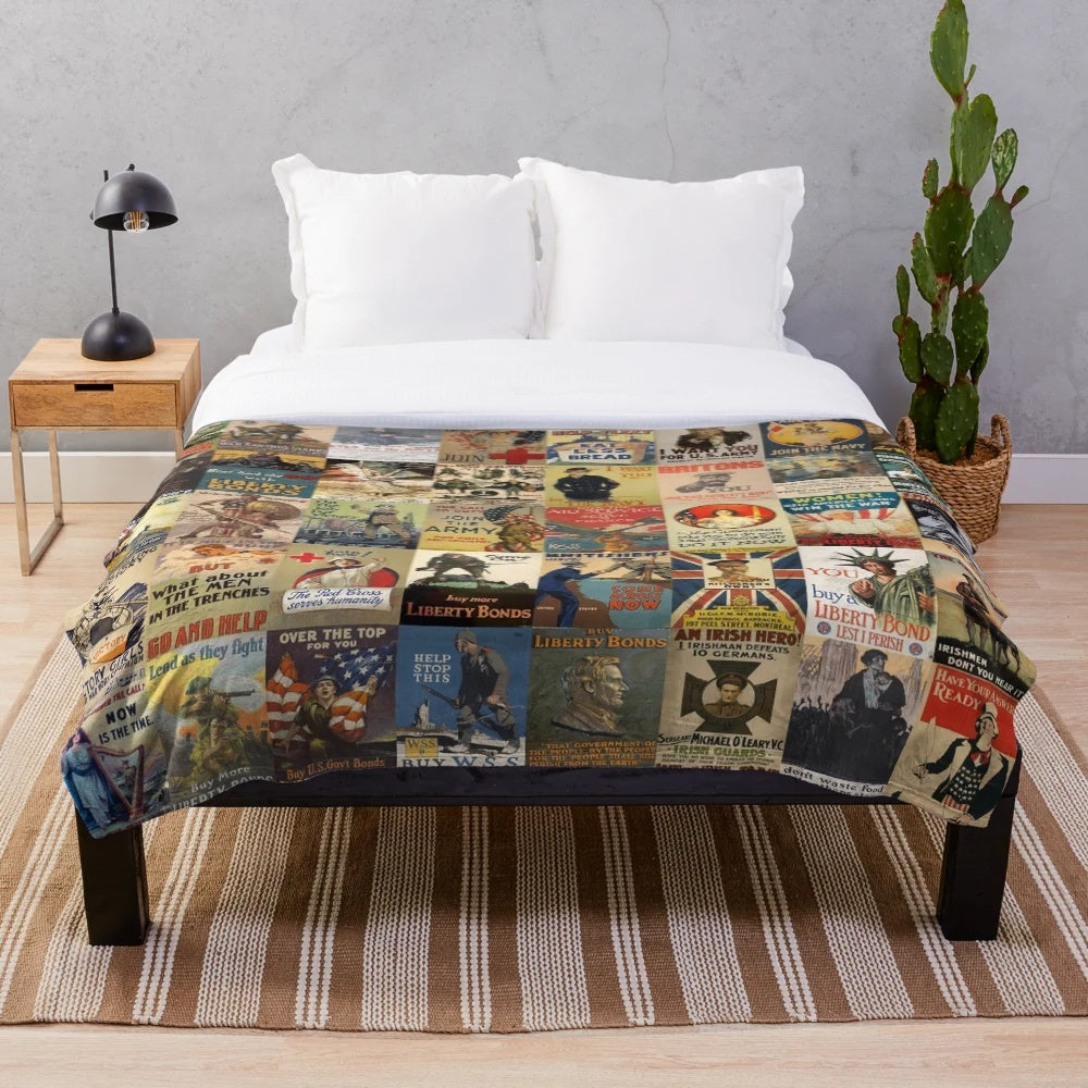 World War 1 posters vintage military plush blanket