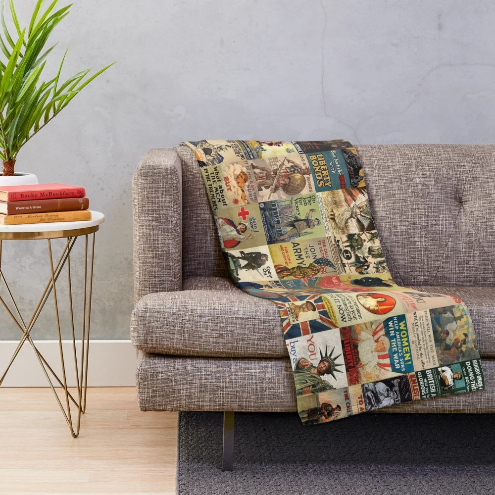 World War 1 posters vintage military plush blanket