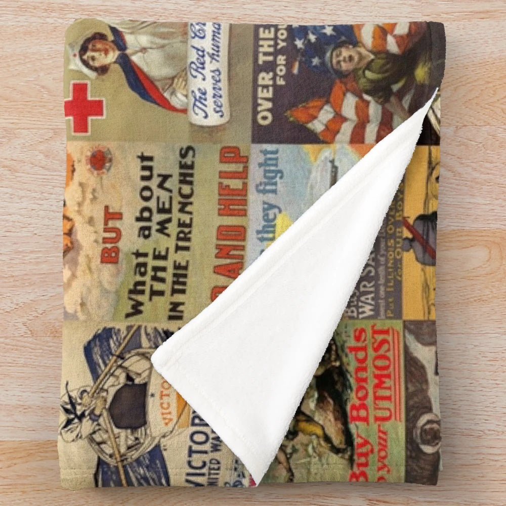 World War 1 posters vintage military plush blanket