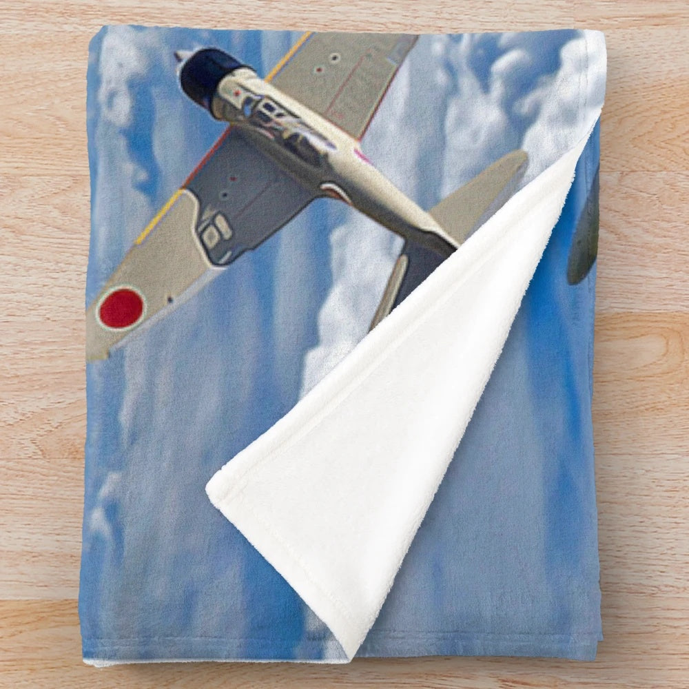 Vintage World War 2 airplane dogfight plush blanket with historical aviation artwork