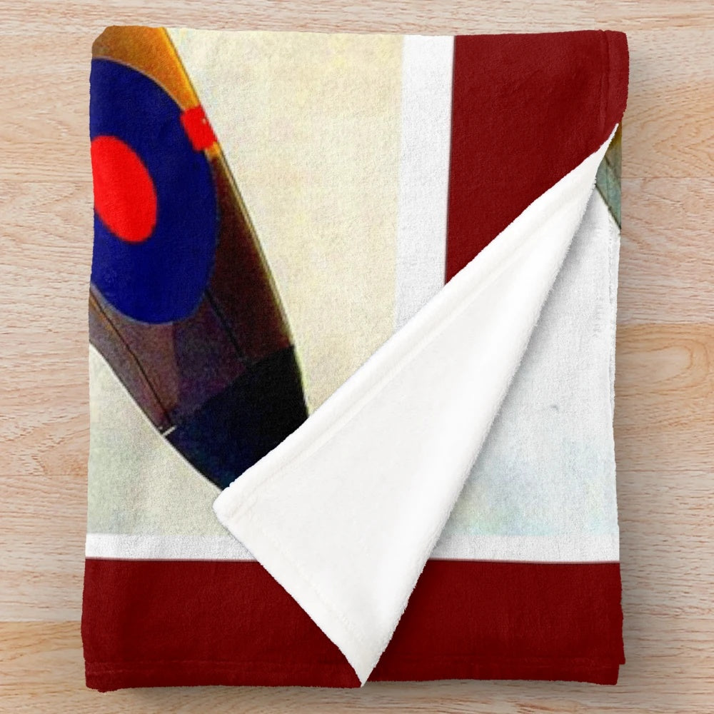 Vintage inspired plush blanket featuring a colorful abstract design of a WWII Spitfire fighter plane