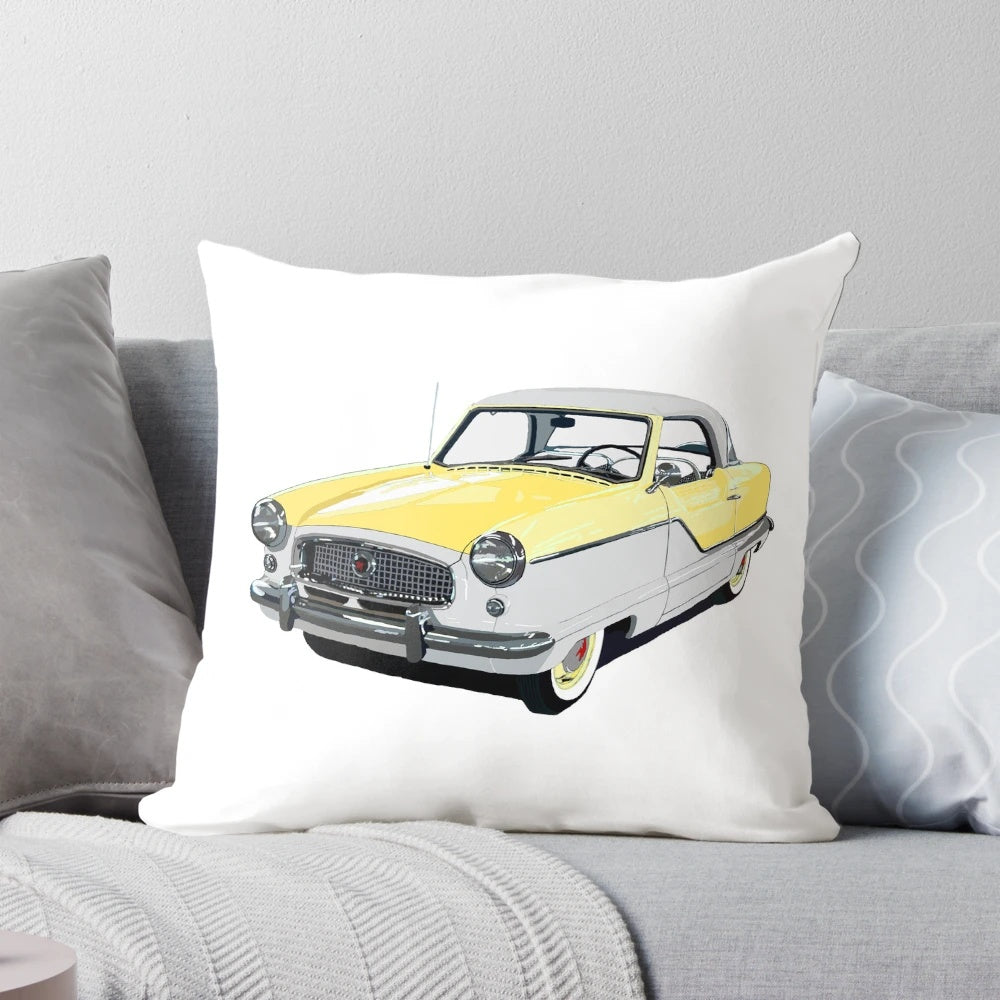 Nostalgic yellow vintage Austin/Nash Metropolitan car pillow with classic design