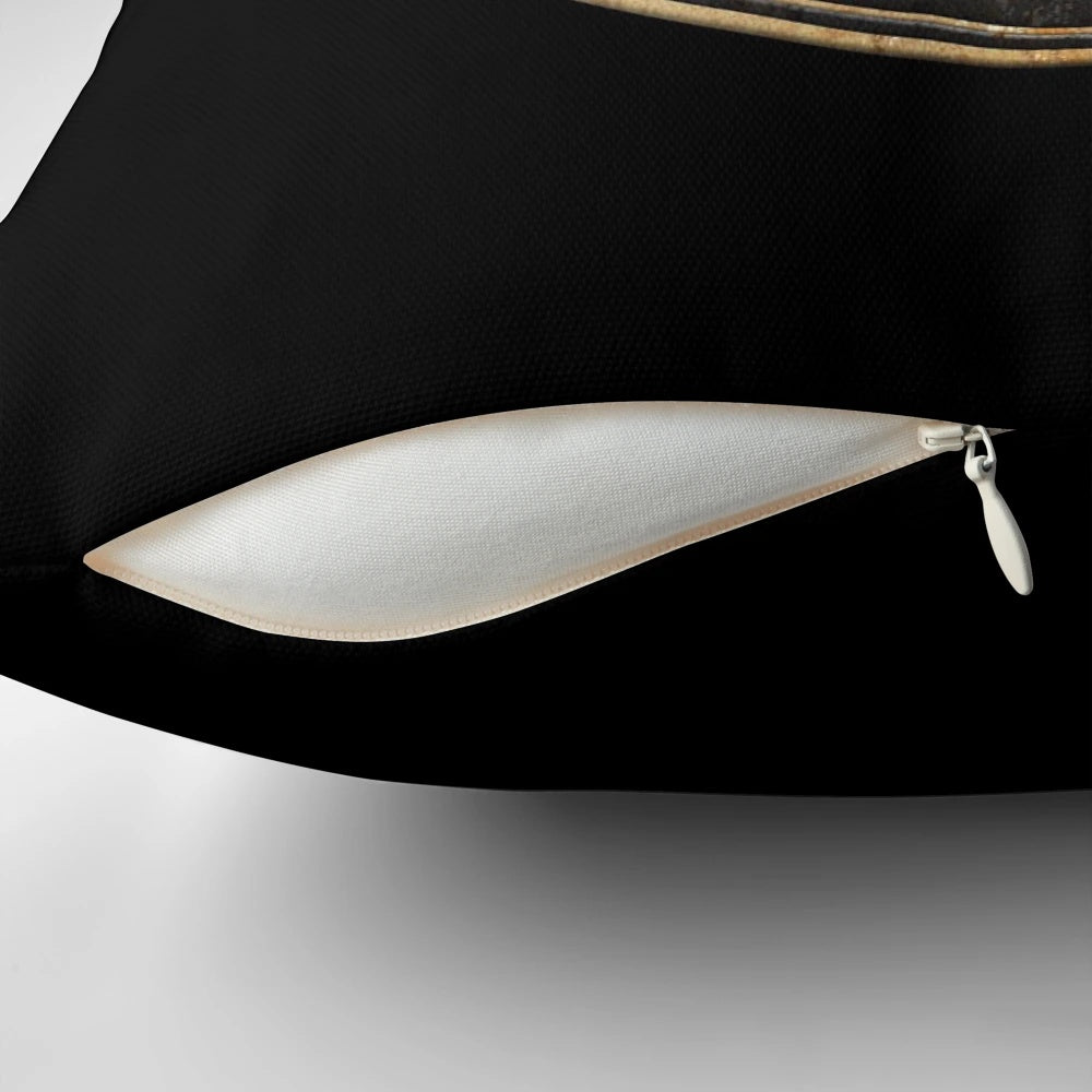 Vintage-style Yin Yang acoustic guitar graphic on a soft, comfortable pillow for music lovers and guitarists.