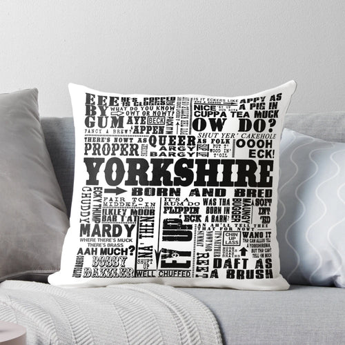 "Vintage Yorkshire Sayings Pillow with Humorous Word Art Design"