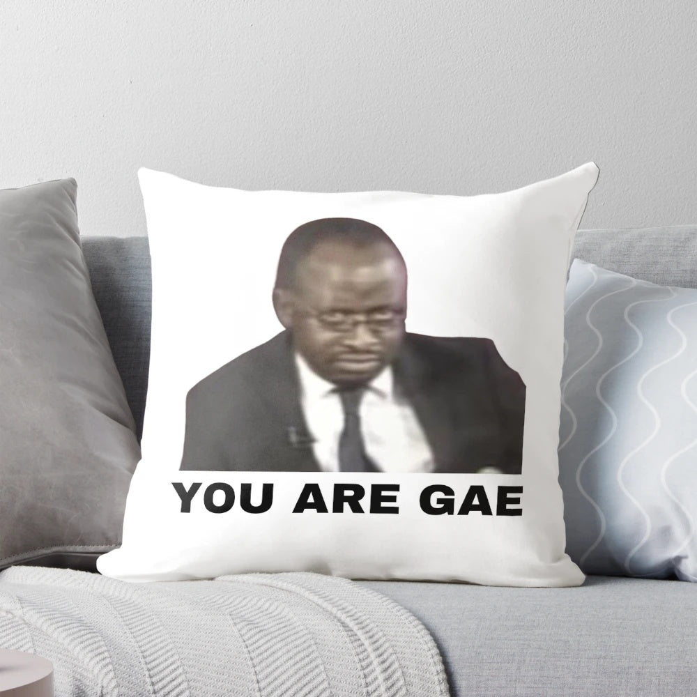 A soft, comfortable pillow featuring the viral Uganda gay rights interview meme