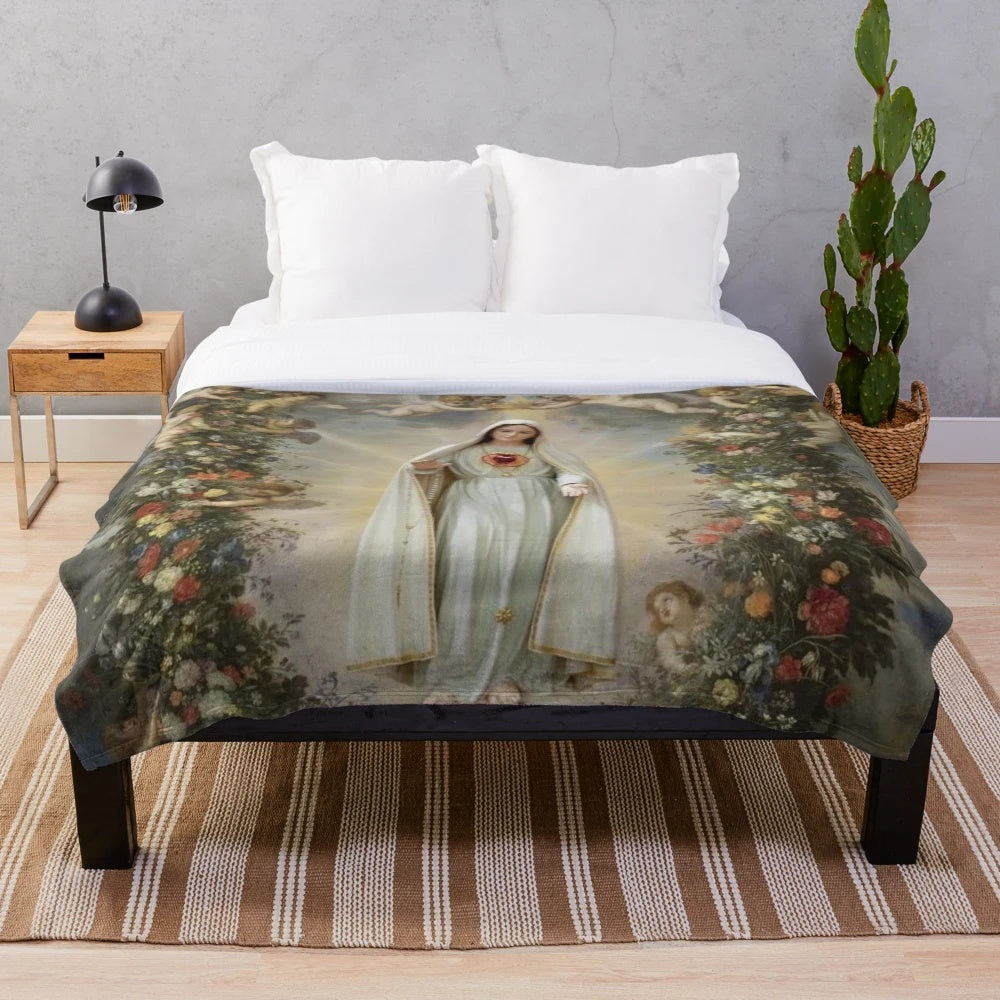 Virgin Mary Plush Blanket with Immaculate Heart of Mary Design