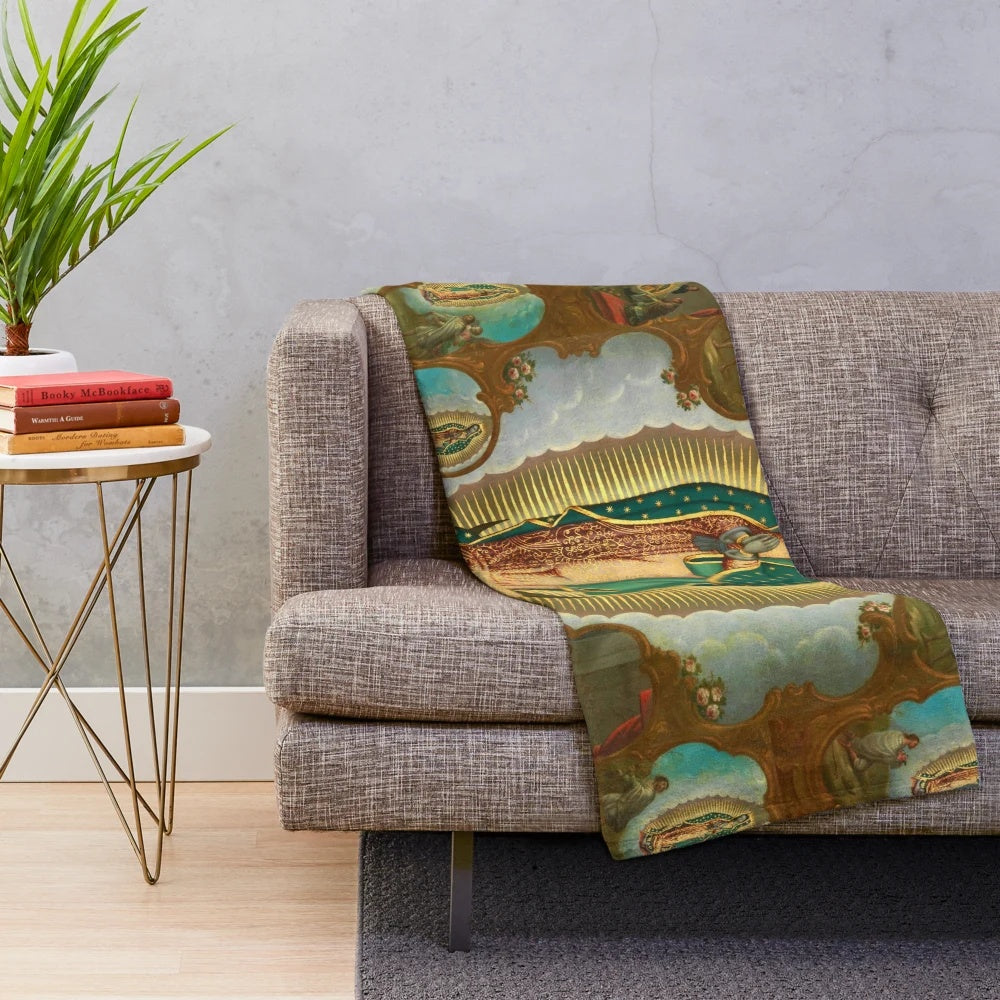 Plush blanket featuring the iconic image of the Virgin of Guadalupe, the Patron Saint of Mexico