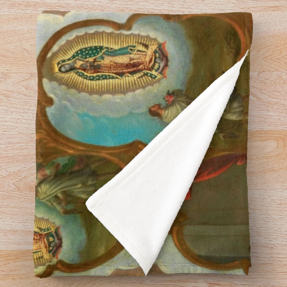 Plush blanket featuring the iconic image of the Virgin of Guadalupe, the Patron Saint of Mexico