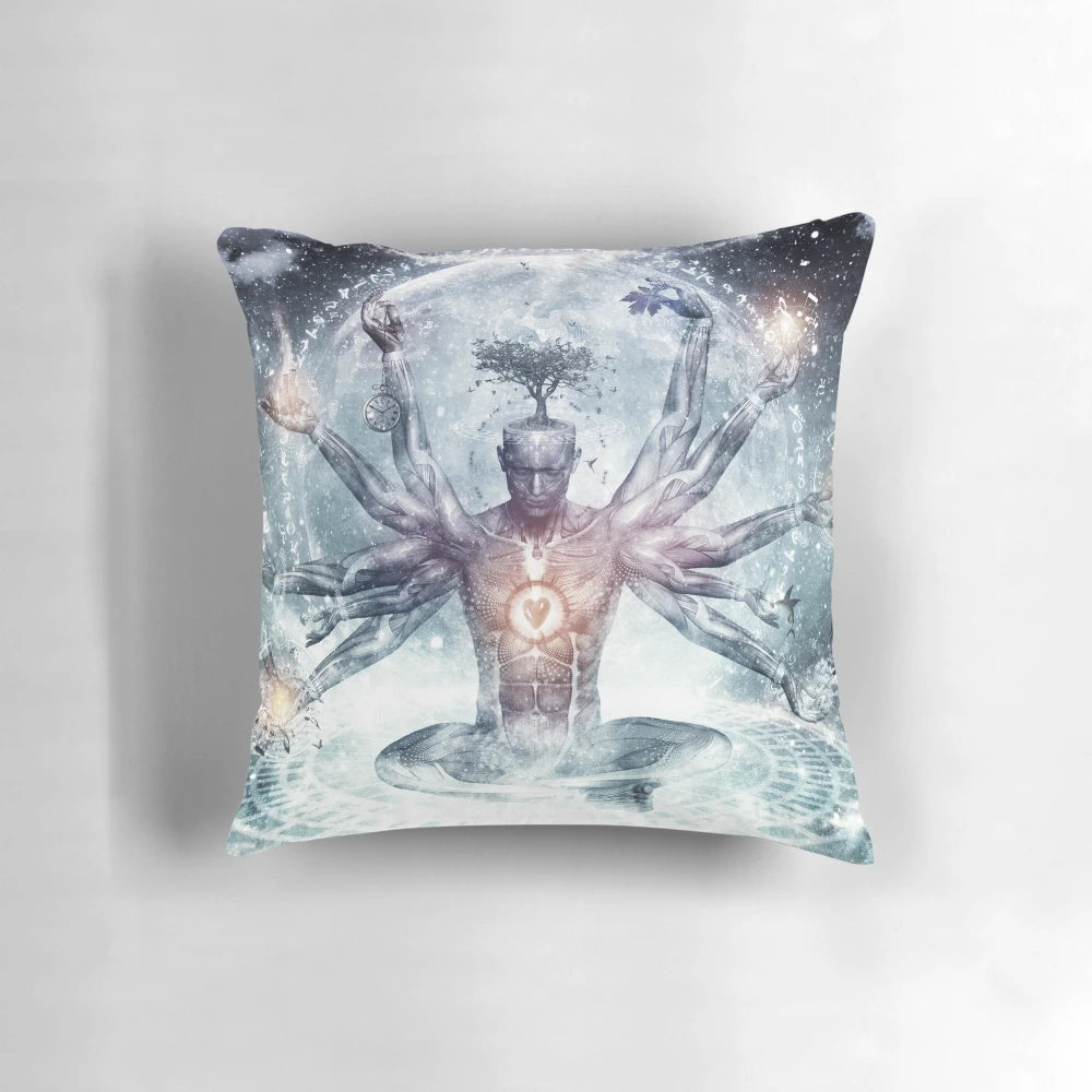 Visionary dreaming pillow with surreal, psychedelic design for meditation and spiritual exploration