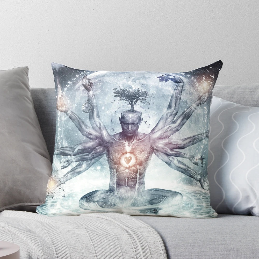 Visionary dreaming pillow with surreal, psychedelic design for meditation and spiritual exploration