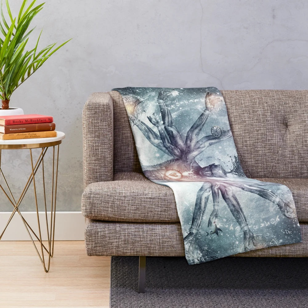 Cozy plush blanket featuring a dreamcatcher design in psychedelic colors
