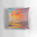 Colorful abstract landscape pillow design featuring the scenic Highlands and Islands of Scotland