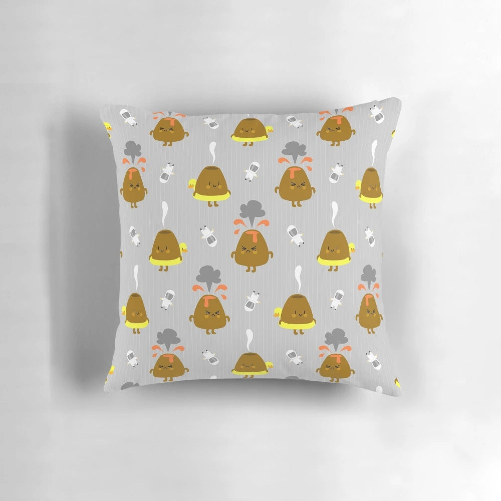 Volcanology Pillow featuring a stylized volcano design