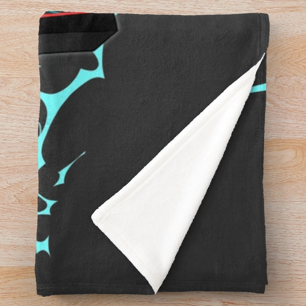 Vox inspired plush blanket with electric blue and demonic elements