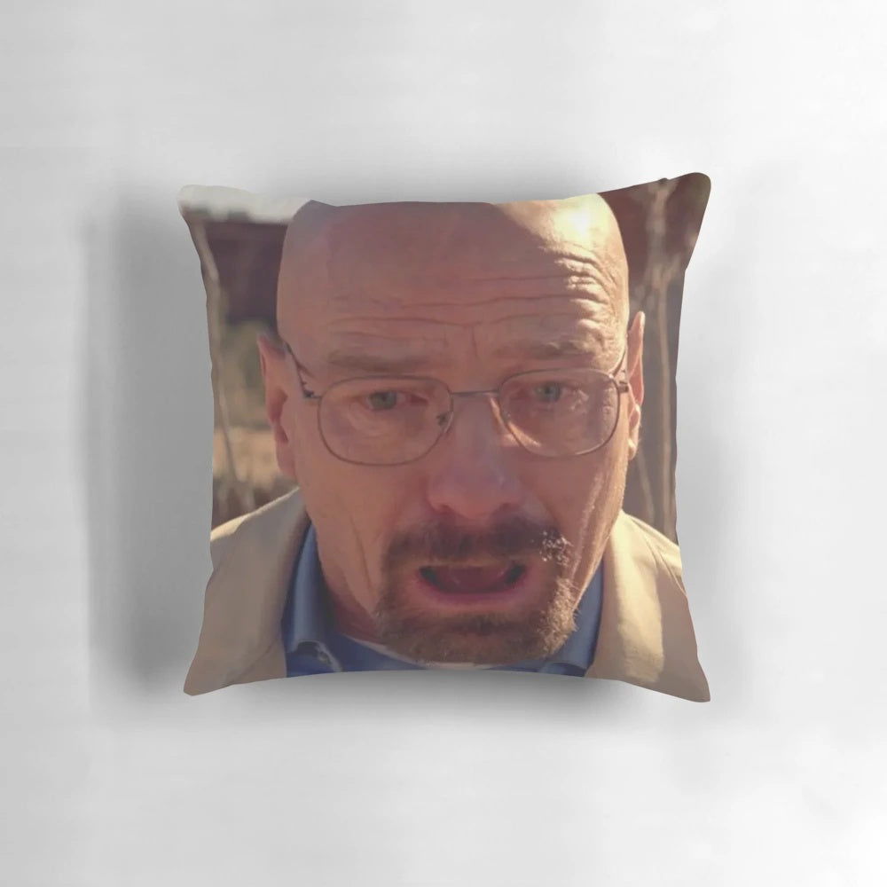 Walter White meme-inspired pillow with "I am the one who knocks" quote from Breaking Bad